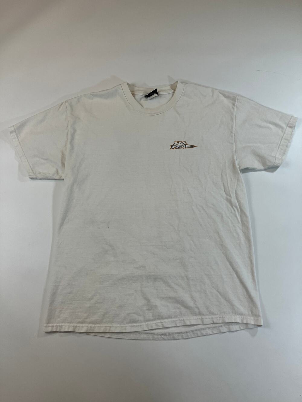 Vintage 90s No Fear Racing Shirt L White Sometimes She Lets Me Race USA Graphic